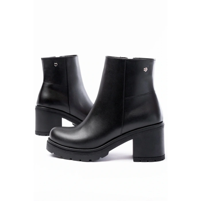 767-3020 Siyah Fermuarlı Kalın Topuklu Günlük Kadın Bot