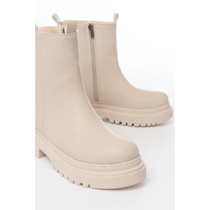 812-2012 Bej Luna Fermuarlı Günlük Kadın Bot