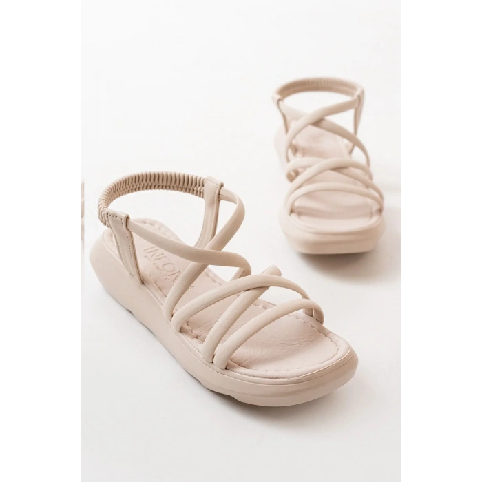 841-841 Bej Lastikli Kadın Günlük Sandalet