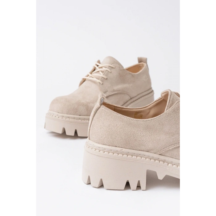 868-754 Bej Süet Bağcıklı Günlük Yüksek Tabanlı Loafer Ayakkabı