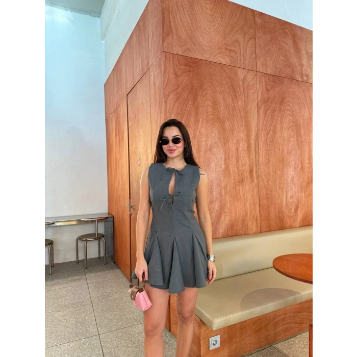 Bağcık detaylı Kolsuz Mini Elbise - Antrasit