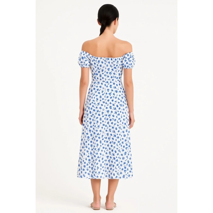 Bardot Omuzu Acık Çiçek Desenli Elbise - Desenli