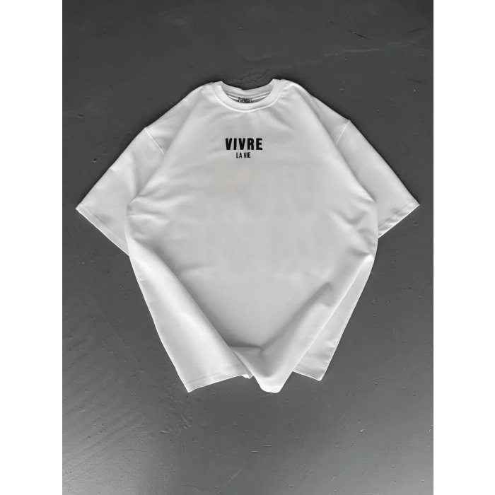 Baskılı Oversize Bisiklet Yaka T-shirt - Beyaz