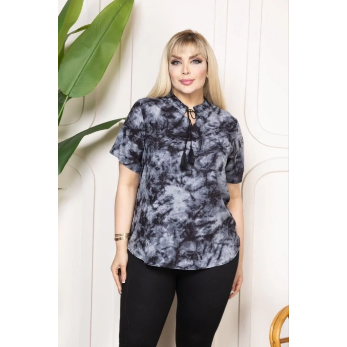 Bebe yaka püskül Detaylı Bluz- Desenli