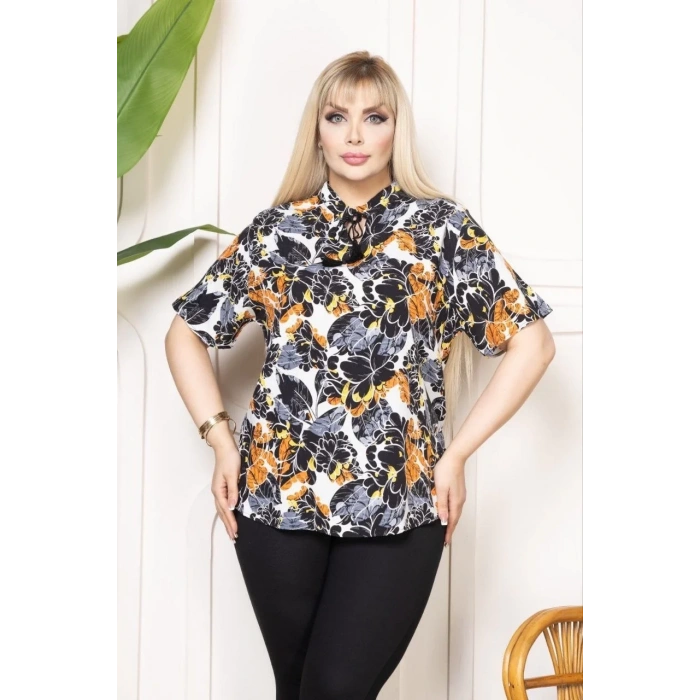 Bebe yaka püskül Detaylı Bluz - Desenli