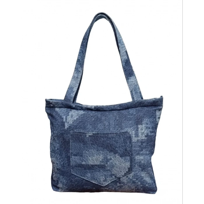 Blujin Desenli Piknik ve Deniz Cepli Fermuarlı Çanta - Mavi