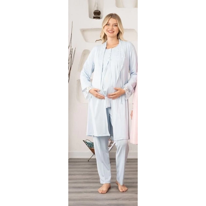 Bone 5905 Kadın Lohusa Viskon Klasik 3Lü Pijama Takımı