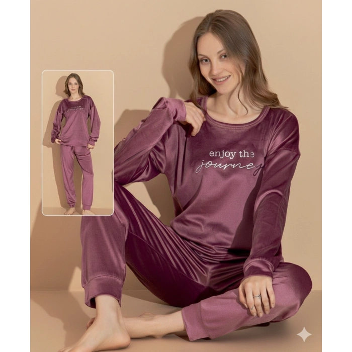 Boyraz 03409 Kadın Kadife Uzun Kol Pijama Takımı