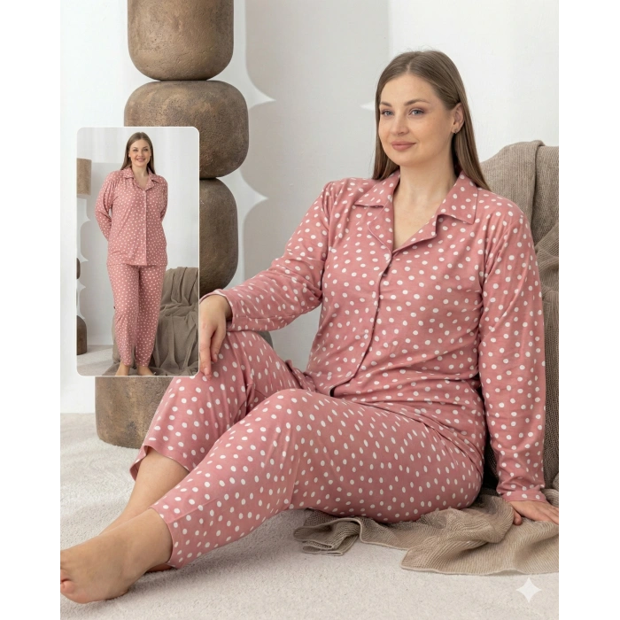 Boyraz 0501 Kadın Süet Battal Uzun Kol Pijama Takımı