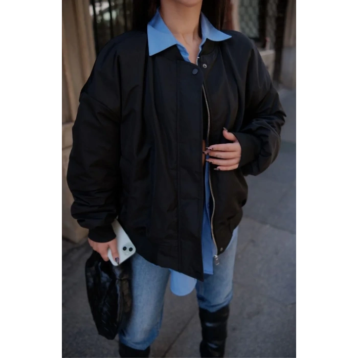 Cepli Bomber Ceket Mont - Siyah