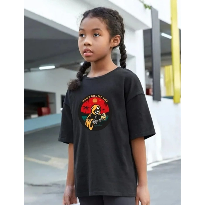 Çocuk Unisex Baskılı T-Shirt - Siyah
