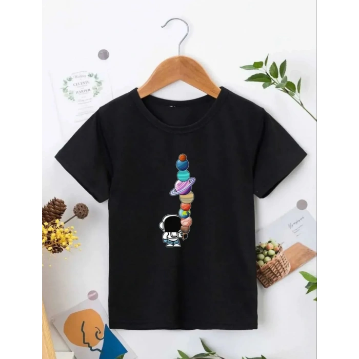 Çocuk Unisex Baskılı T-Shirt - Siyah