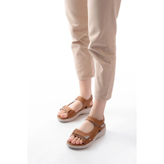 DM-363  Taba Baret Cırtlı Dikişli Günlük Kadın Sandalet