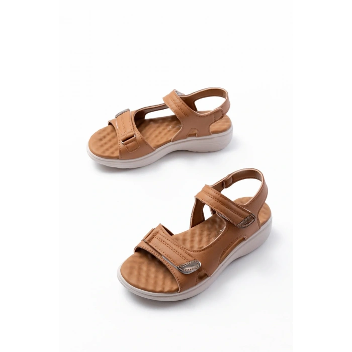 DM-363  Taba Baret Cırtlı Dikişli Günlük Kadın Sandalet