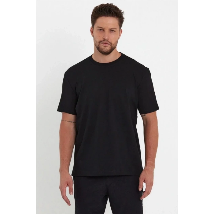 Erkek 24/1 Düz A Kalite Oversize T-shirt - Siyah