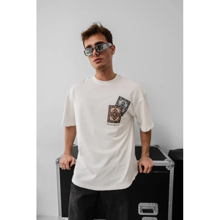 Erkek Baskılı Oversize T-shirt - Beyaz