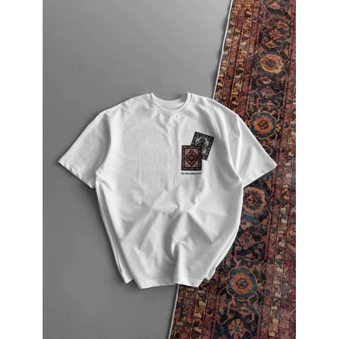 Erkek Baskılı Oversize T-shirt - Beyaz