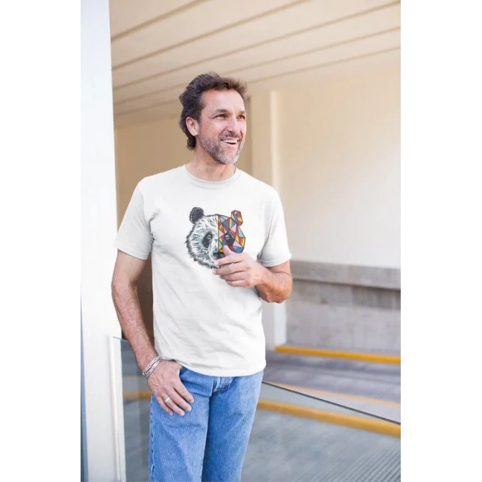 Erkek Bisiklet Yaka Baskılı Oversize T-Shirt - Beyaz