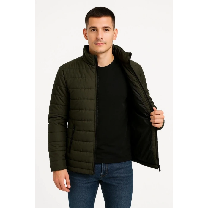 Erkek Bomber Mont Ceket – Su İtici Kumaş, Kapitone Astarlı, Fermuarlı, Kışlık - Haki