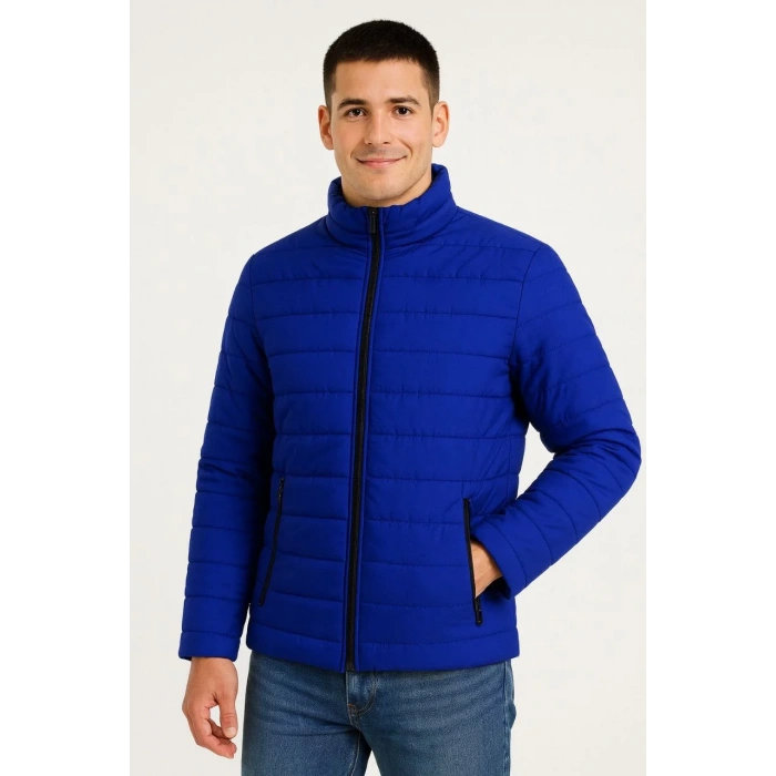 Erkek Bomber Mont Ceket – Su İtici Kumaş, Kapitone Astarlı, Fermuarlı, Kışlık - Saks Mavisi