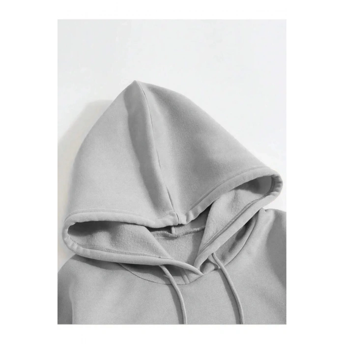 Erkek Düz Kapüşonlu Sweat - Boyalı Gri