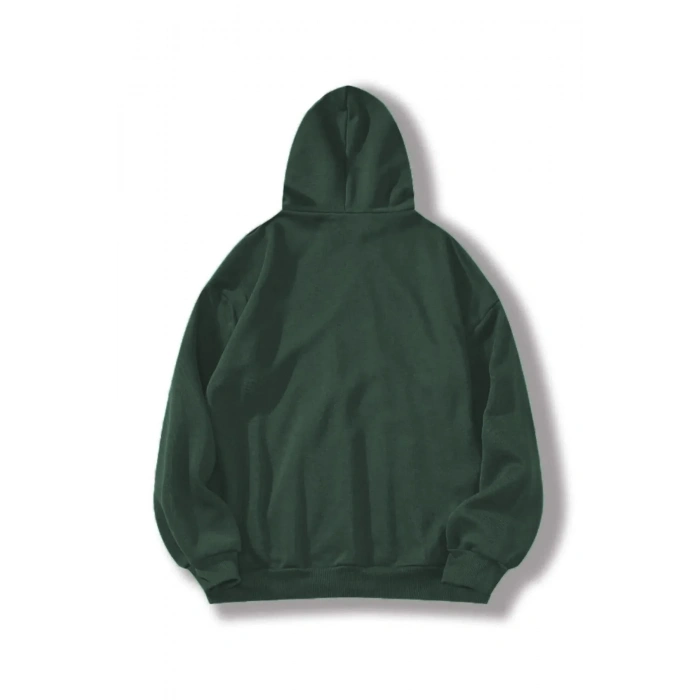 Erkek Düz Kapüşonlu Sweat - Koyu Yeşil