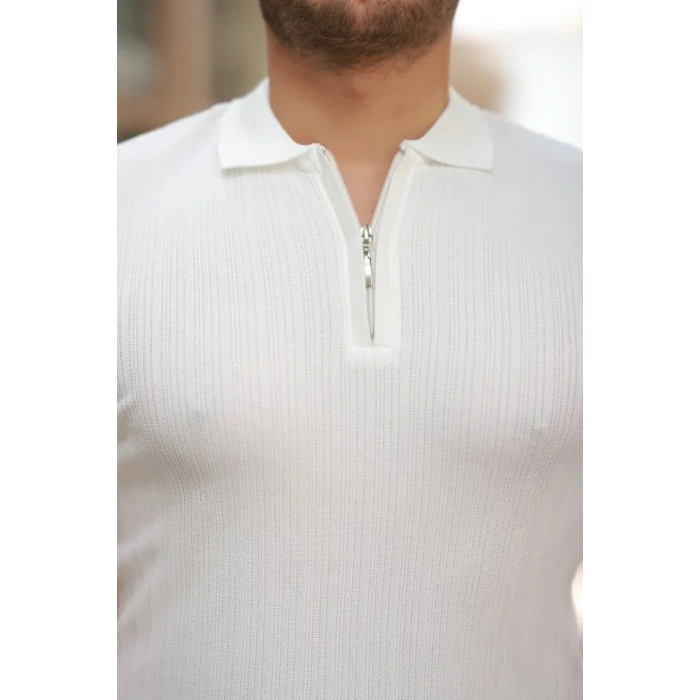 Erkek Fermuar Yakalı Kısa Kollu Tişört