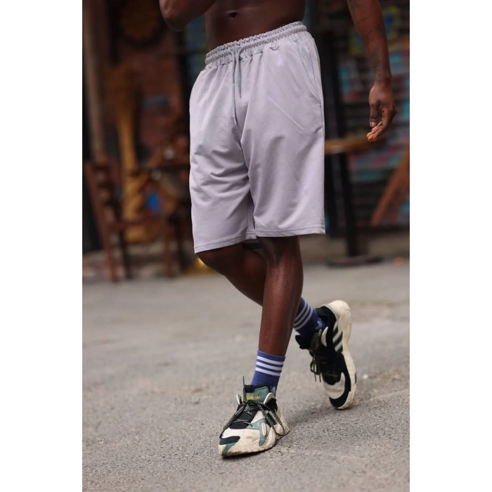 Erkek İki İplik Cepli Şort - Gri