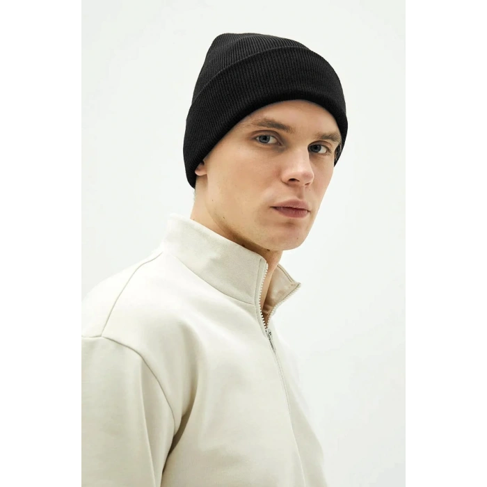 Erkek Katlamalı Basic Bere - Siyah