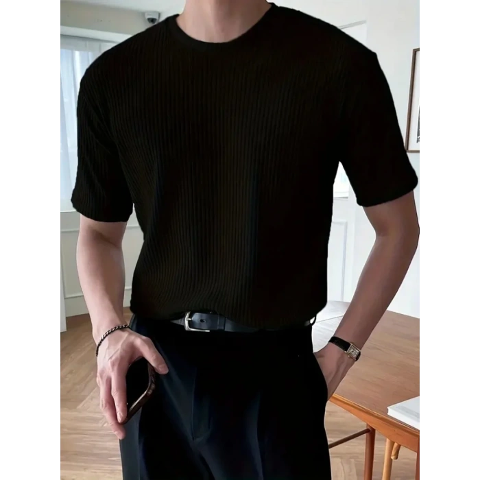 Erkek Kısa Kollu Bisiklet Yaka Triko Tişört