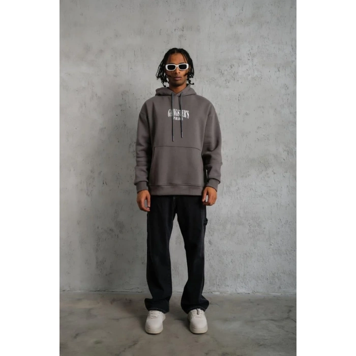 Erkek Paradise Baskılı Kapüşonlu Sweat - Gri