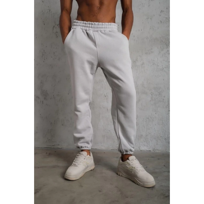 Erkek Üç İplik Alt Eşofman Lastikli - Gri