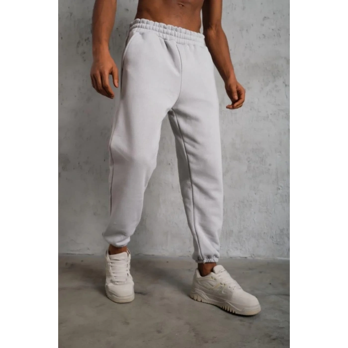 Erkek Üç İplik Alt Eşofman Lastikli - Gri