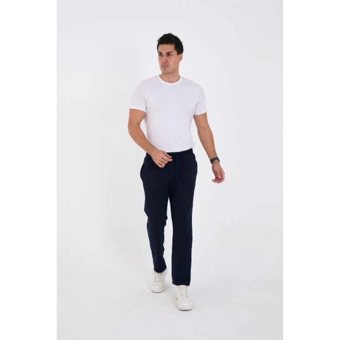Erkek Üç İplik Basic Eşofman Boru Paça İpli Pantolon - Lacivert