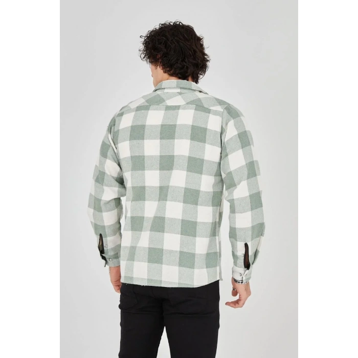 Erkek Uzun Kollu Oduncu Gömlek - Mint yeşili