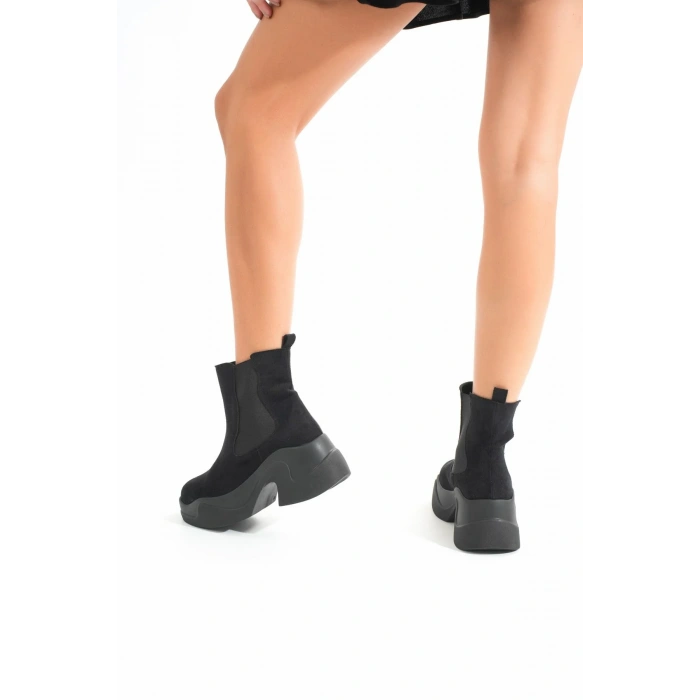 FZ-2400 Siyah Süet Yüksek Tabanlı Lastikli Günlük Kadın Bot
