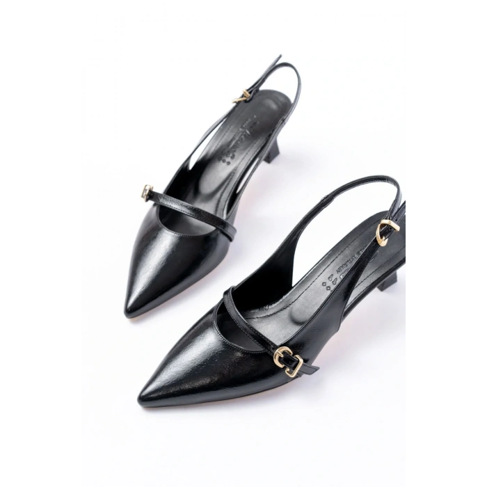 H-470 Siyah Rugan Baret Tokalı Arkası Açık Günlük Kadın Sandalet