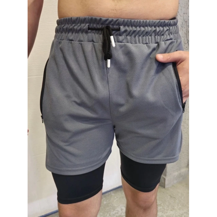 İç Cepli Sporcu Alt Taytlı Şort - GRİ