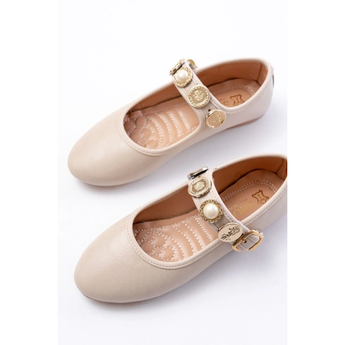 İNF-6363 Bej Baret Tokalı Günlük Bayan Ayakkabı