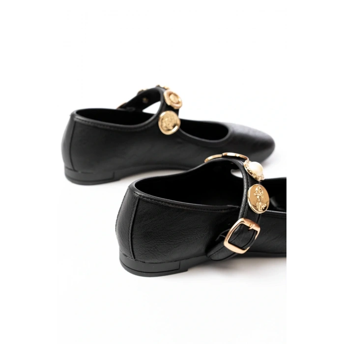 İNF-6363 Siyah Baret Tokalı Günlük Bayan Ayakkabı