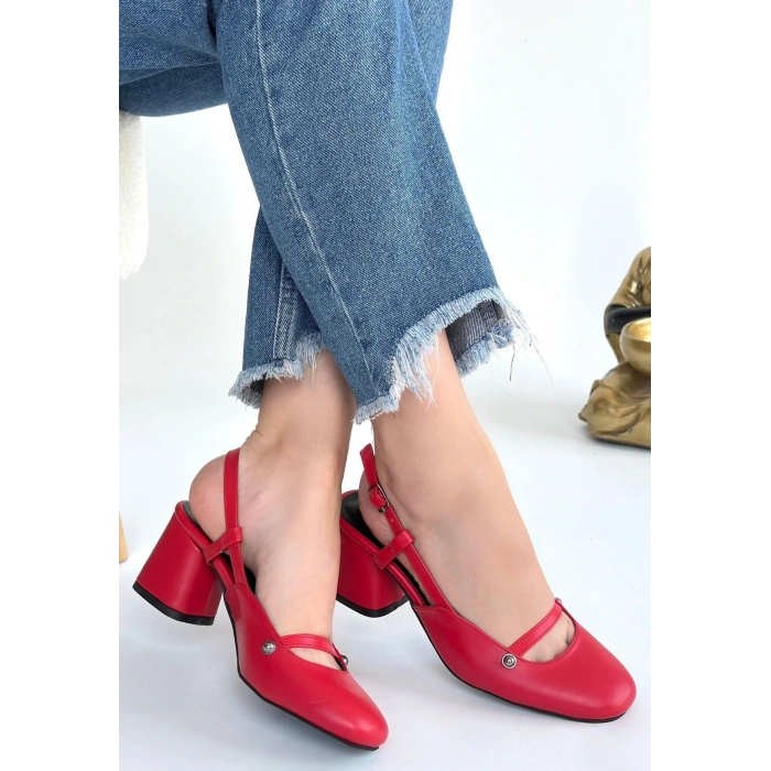 Jecci Kırmızı Cilt Topuklu Ayakkabı