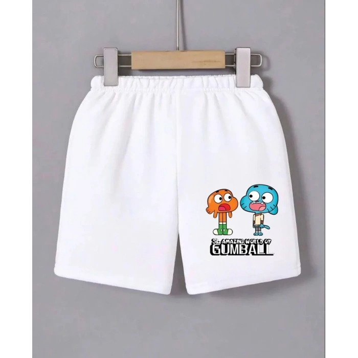 Kadın Beli Lastikli Baskılı Mini Şort - Beyaz