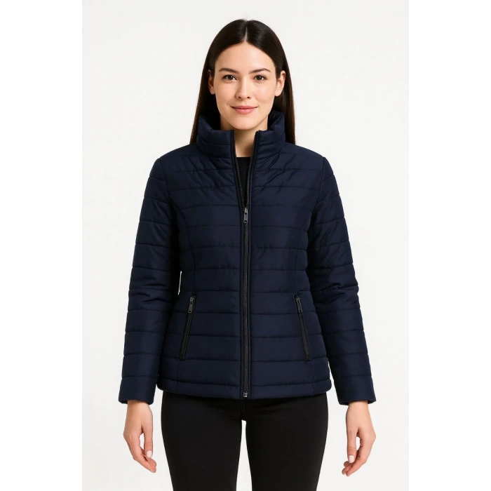 Kadın Bomber Mont Ceket – Su İtici Kumaş, Kapitone Astarlı, Fermuarlı, Kışlık - Lacivert