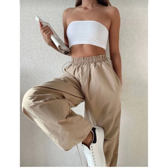 Kadın Cepli Paraşut Pantalon - Bej