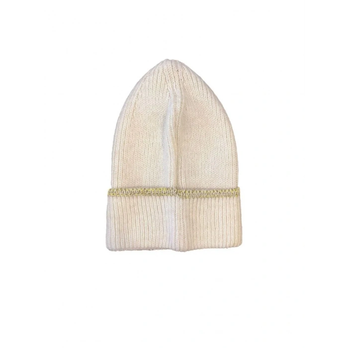 Kadın Dokuma Simli Triko Bere - Beyaz