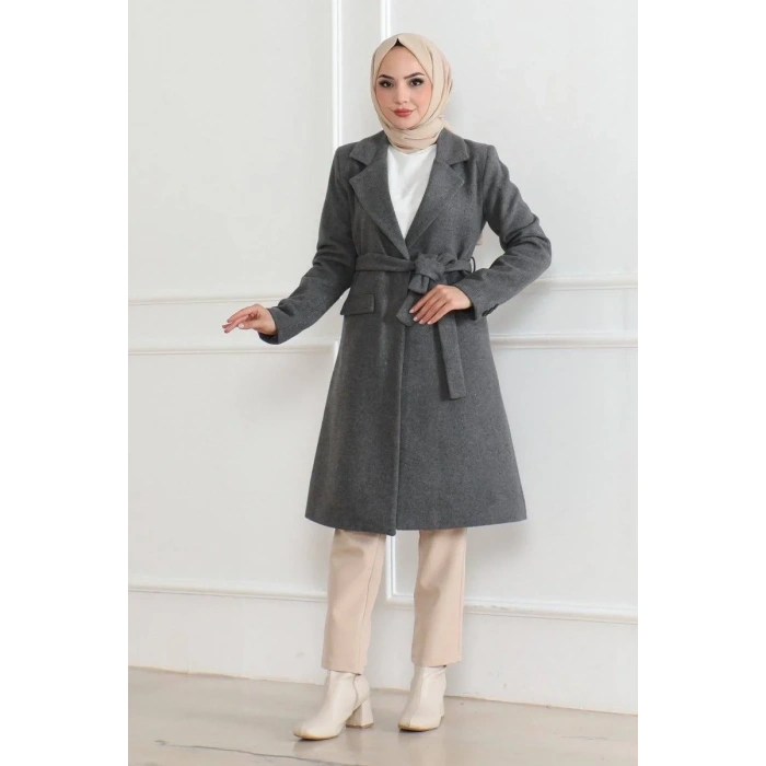 Kadın Düğmeli İçi Astarlı Kaşmir Kaşe Kaban - Bej