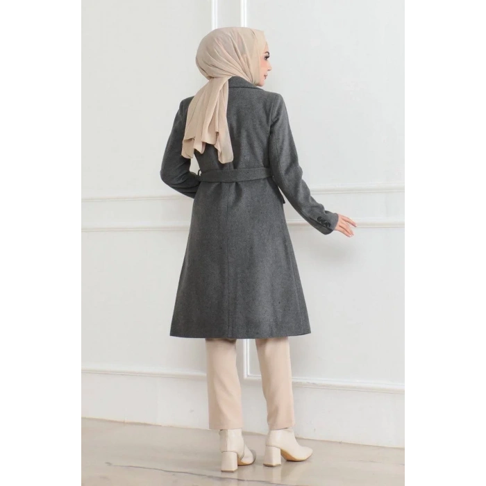 Kadın Düğmeli İçi Astarlı Kaşmir Kaşe Kaban - Bej