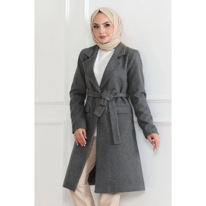 Kadın Düğmeli İçi Astarlı Kaşmir Kaşe Kaban - Bej