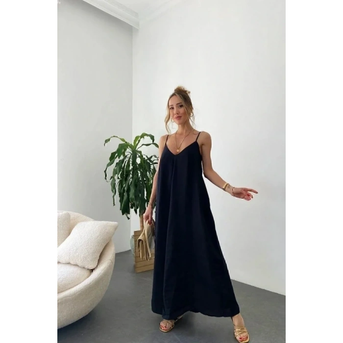 Kadın Ip Askılı V Yakalı Uzun Aerobin Elbise