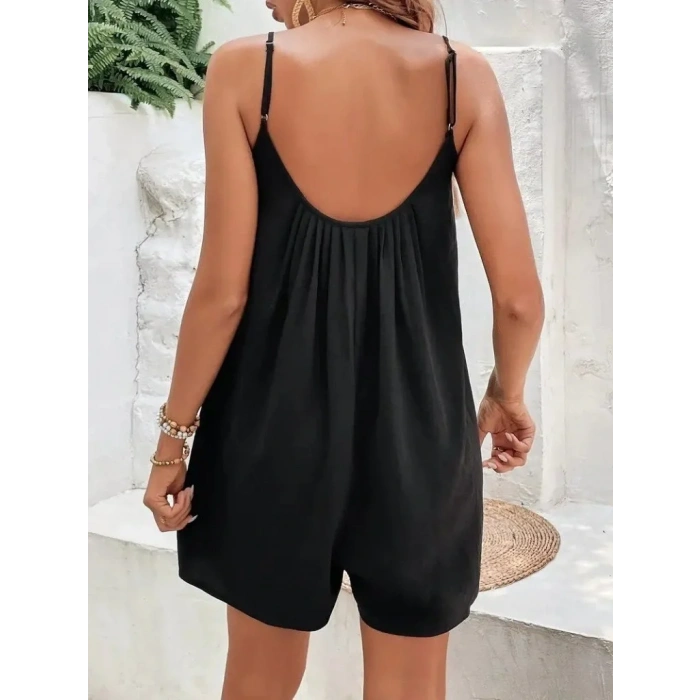 Kadın Ip Askılı Yuvarlak Yakalı Pileli Viskon Tulum